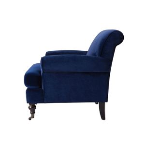 Poltrona Alana da 38 Pollici in Velluto Blu Navy con Braccioli e Rotelle in Metallo per Soggiorno - Product Image 5