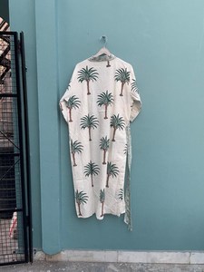 Kimono de Algodón con Estampado de Palmeras Estilo Boho, Kaftán para Festivales, Elegante Bata Informal - Product Image 3