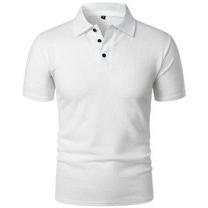 Men's Short Sleeve <b>Waffle</b> Knitted Polo <b>Shirt</b> Solid Color Casual Style Light Blue - Product Image 2