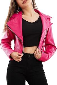 Blouson Moto Court en Similicuir Tressé Uni pour Femme, Col Montant Vintage, Fermeture Éclair, Manches Longues, Vêtement d'Extérieur Décontracté - Product Image 6