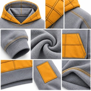 Sudadera con Capucha Unisex de Bloques de Color Azul y Amarillo, con Bolsillo Canguro, Informal, para Otoño, 100% Algodón, Impresión Digital - Product Image 6
