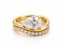 Ensemble de bagues de mariage en or 14 carats personnalisé avec diamant taille poire de 1 carat certifié IGI et alliance incurvée en diamant rond