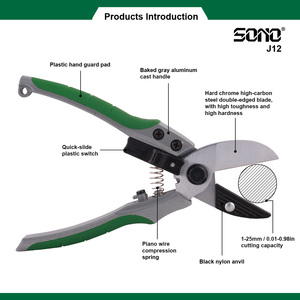 Sécateur de taille industriel portable SONO J12 avec poignée en aluminium, poignées antidérapantes souples en TPR, lame en acier au carbone revêtue de PTFE, durable - Product Image 2