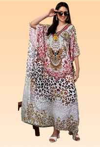 Robe Kaftan Courte pour Femme – Imprimé Paon Ethnique Jaune et Vert, Tunique Ample Festive - Product Image 3