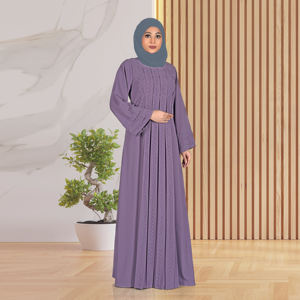 Abaya en tissu Nida avec panneaux brodés en zigzag, manches longues, longueur au sol, vêtements islamiques pour femmes, mode du Moyen-Orient - Product Image 3