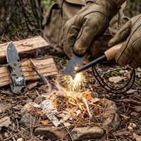 Kit de démarrage de feu avec manche en bois, outil multifonction de survie en ferrocérium avec allumeur, ouvre-bouteille, clé pour le camping, la randonnée et le bushcraft