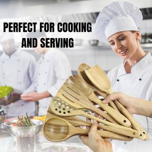 Juego de utensilios de madera para cocina, juego de cocina de madera de acacia, cuchara hecha a mano, 7 piezas de cucharas y espátula, para hornear, servir y mezclar – Regalo de Navidad - Product Image 2