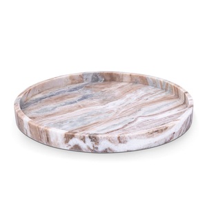 Hot selling marble and metal round <b>serving</b> tray <b>set</b> with handles luxury <b>serving</b> platter modern home decor premium marble tray - Product Image 2