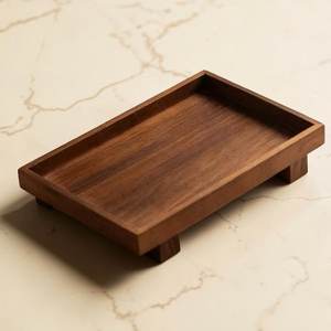 Wooden Oval <b>Storage</b> Tray Varnished Minimalist Design Single Tier Standing Type For <b>Table</b> Use Food Serving Tray - Product Image 4