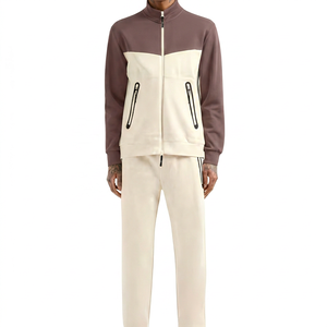 Ensemble de survêtement pour homme avec blocs de couleur, sweat-shirt à fermeture éclair intégrale et col montant, avec poches latérales, tenue décontractée pour l'automne - Product Image 6