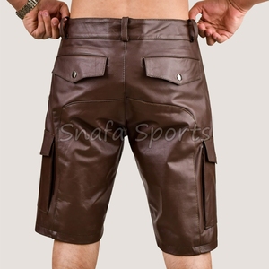 Nuevos pantalones cortos de cuero para hombre, personalizados, casuales y deportivos, con cordón ajustable, en venta. - Product Image 2