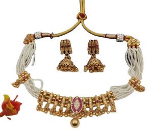 Elegant High Quality Moti <b>Choker</b> <b>Necklace</b> Set Women's Traditional Brass <b>Beaded</b> Design Ethnic Fashion <b>Choker</b> Anniversary Wedding - Product Image 2