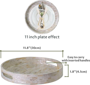 NHAT MINH MP88 <b>Round</b> Mother-of-Pearl Inlaid Serving <b>Tray</b> with Fish Pattern Bohemian Design for Holding Glasses Family Kitchen - Product Image 6