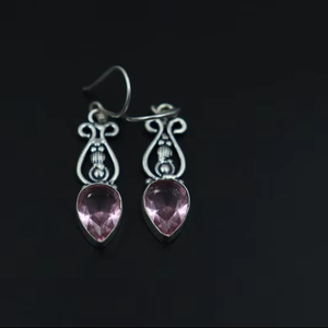 Pendientes de Cuarzo Rosa Natural, Piedra de Cristal, Chapados en Rodio, Hechos a Mano, Estilo Art Deco, Joyería para Fiestas de Aniversario, Regalo de Cumpleaños para Mamá - Product Image 1