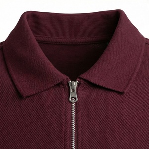 Polo à manches courtes pour homme, couleur marron, fermeture éclair sur le devant, tricoté, uni, décontracté, coupe classique - Product Image 4