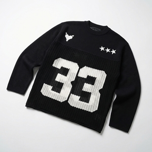 Suéter Negro de Punto con el Número 33 |   Suéter de punto vintage con paneles de malla |   Camiseta de manga larga estilo streetwear oversize |   Fabricante OEM Personalizado - Product Image 1