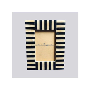 Handcrafted Wooden Photo <b>Frame</b> with Yellow and White Diamond Pattern Bright Modern Home Decor Accent - Product Image 3
