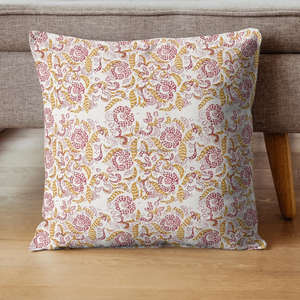 Block <b>Print</b> <b>Cushion</b> Cover Handmade 18x18 Cotton Pillow Designer Floral <b>Print</b> for Sofa Premium Decorative Throw Pillow - Product Image 1