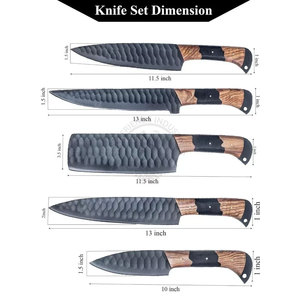New Article Custom Made J2 Steel Powder Coated <b>Sharp</b> Hammered Blade 5-Piece Luxury Kitchen Chef <b>Knife</b> <b>Set</b> Ambidextrous W/ Resin - Product Image 5
