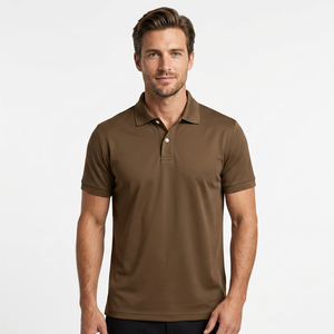Polo de Punto de Manga Corta para Hombre, Color Sólido, Diseño Liso Teñido, Corte Regular, Marrón - Product Image 4