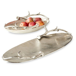 Plat de service ovale en aluminium finition argentée, plat de service alimentaire, ustensile de cuisine domestique, plat de table pour fruits secs et collations - Product Image 1