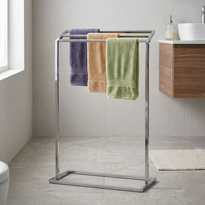 Pristine Freestanding Chrome Iron Steel Towel Rack 3 Bars Minimalist Design 50-60cm Movable <b>Bathroom</b> Towel Holder TW - Product Image 2