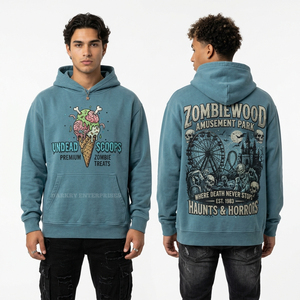 Sudadera con capucha personalizada para hombre, estilo urbano, con gráfico de calavera, lavado ácido vintage, forro polar grueso, fabricación de sudaderas. - Product Image 6