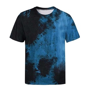 <b>Men's</b> <b>Tie</b>-Dye Short Sleeve O-Neck Casual Knitted T-Shirt Regular Fit Blue <b>Black</b> Pattern Print - Product Image 1