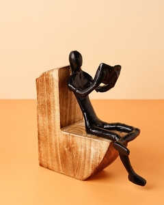 Modern design <b>cast</b> aluminum and Wooden Human Figurine Bookends Set Decorative Reading Man Book Holder customization available Mo - Product Image 5