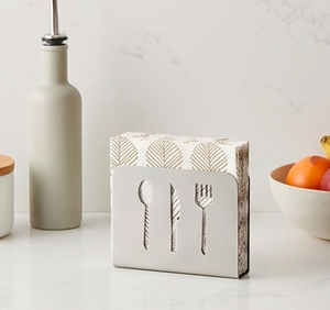 Porte-serviettes moderne en métal avec découpes pour cuillères, couteaux et fourchettes, idéal pour la cuisine, la salle à manger et les restaurants - Product Image 5