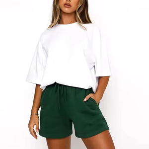 Dernières tendances de la mode décontractée, ensembles de t-shirts et shorts pour femmes, couleur unie, ensembles de deux pièces pour femmes, été, personnalisés - Product Image 6