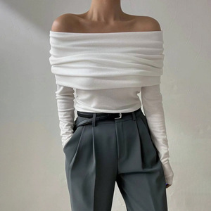 Sweat-shirt court à épaules dénudées pour femme, pull tendance à manches longues, haut décontracté à la mode pour un style urbain moderne - Product Image 5