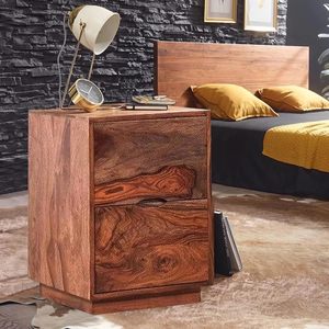 Sheesham Wood <b>Bedside</b> Table with 2 Drawers <b>Storage</b> | Wooden Multipurpose Nightstand End Table Furniture for Living Room, Bedroom - Product Image 1