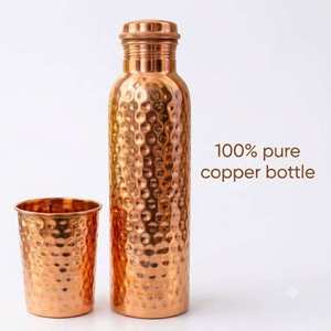Bouteille d'eau réutilisable en cuivre martelé avec couvercle, vaisselle de voyage portable moderne SOFIYA CRAFT - Product Image 6