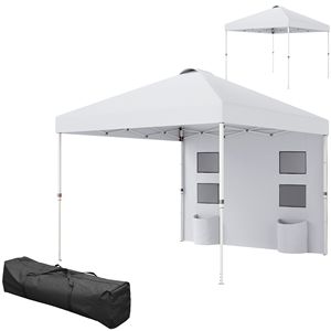 Tenda a baldacchino bianca 3x3 metri con pareti laterali e protezione solare regolabile in altezza con tasche portaoggetti - Product Image 1