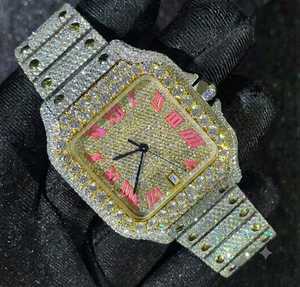 Luxury Women's Square Diamond <b>Watch</b> Yellow Gold <b>Case</b> Stainless Steel Band Analog Quartz Date Display Folding Clasp <b>Watch</b> - Product Image 4