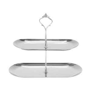 Étagère à gâteaux moderne de luxe à 2 niveaux en acier inoxydable, ronde, pour servir et présenter desserts, pâtisseries et snacks – En vente - Product Image 6