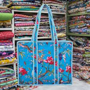 Sac fourre-tout en coton imprimé bleu ciel pour femme, léger, avec poches intérieures et fermeture éclair - Style bohème vintage toutes saisons - Product Image 2