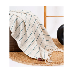 Bohemian Striped Linen Cotton <b>Throw</b> Blanket With Tassels Rectangular Folded Woven Premium Choice For Eco Conscious Buyers - Product Image 2