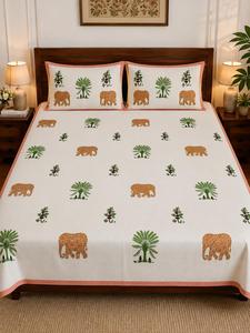 Indian Supplier Hand Look King Size Bedsheet 2 Reversible Pillow Covers Elegant Pattern <b>Comfortable</b> Fabric Available For Sale - Product Image 1
