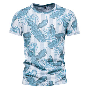 Camisetas para hombre 100% algodón, camisetas con cuello redondo estilo Hawái para hombre, ropa informal de verano de calidad para hombre - Product Image 1