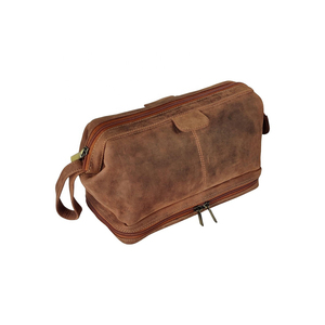 Leather Toiletry Bag Rectangle Double Tier Durable Classic Style for Bathroom Use - Product Image 1
