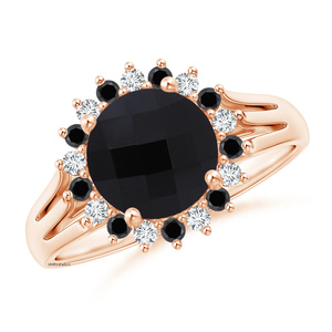 Anillo de Compromiso Clásico con Halo de Diamantes Negros y Blancos Naturales Redondos para Mujer, Oro de 10K, 14K, 18K, Plata 925, 935 - Product Image 3