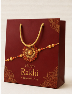 Bolsa de Regalo Ecológica de Papel Blanco Happy Rakhi con Asas Doradas, Diseño Clásico, Hecha a Mano, con Base Cuadrada y Refuerzo para Regalos y Manualidades - Product Image 2