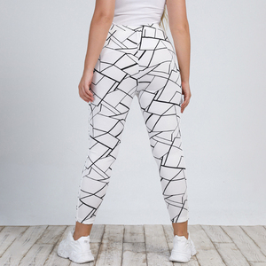 High Waist Print Ankle-Length <b>Leggings</b> <b>Women</b> Sporty Stretch Knitted Spandex Polyester All Seasons <b>White</b> Black Pattern - Product Image 2