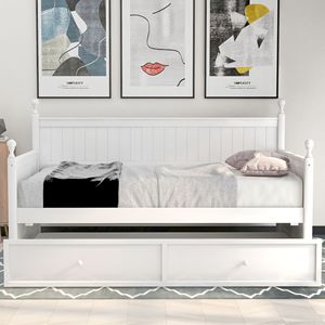 Letto singolo in legno bianco con letto estraibile per bambini - Product Image 2