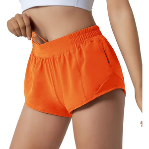 Shorts Deportivos Naranja para Mujer, Cintura Alta, Poliéster, Bolsillo Lateral con Cremallera, Cordón Ajustable Oculto, Transpirables, para Yoga - Product Image 1