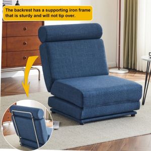 Divano letto portatile pieghevole in lino e facile da riporre, poltrona singola in lino traspirante per il tempo libero, realizzata con cuscino indossabile - Product Image 2