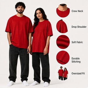 Unisex <b>Red</b> Oversized T <b>Shirt</b> with Drop Shoulder Crew Neck Short Sleeves and Relaxed Fit for Casual Streetwear - Product Image 6