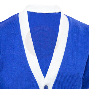 Cárdigan de punto azul Zeta para mujer, cuello en V, acrílico, con bordado griego de la letra ZPB, manga larga, ropa universitaria - Product Image 2